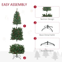 HOMCOM 6FT Prelit Artificial Pencil Christmas Tree with Warm White LED Light, Red Berry, Holiday Home Xmas Decoration, Green(m-7)