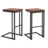 HOMCOM Set 2 Sgabelli da Bar e da Cucina, Sgabelli Imbottiti Design Vintage Stile Industriale, Finta Pelle e Metallo, Marrone(m-10)