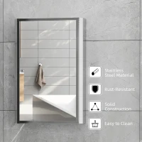 HOMCOM Stainless Steel Wall mounted Bathroom Mirror Cabinet 2 Shelves Storage Unit Furniture w/Single Door (60H x 40L x 13D (cm))(m-6)