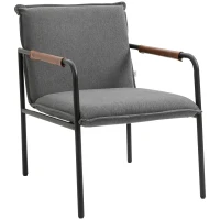 HOMCOM Fauteuil de salon assise revêtement synthétique avec accoudoir structure en acier 65,5Ll x 85P x 85H cm gris(m-10)