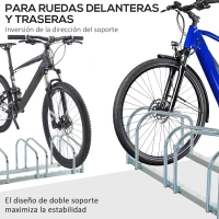 HOMCOM Aparcamiento para 5 Bicicletas Estacionamiento para Aparcar Bicicletas para Interior y Exterior 145x33x27cm Plata(m-7)