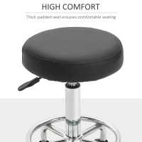 Vinsetto Round Rolling Stool, PU Leather Height Adjustable Stool Chair with Wheels and Swivel Seat for Salon, Massage, Spa, Home Kitchen, Black(m-5)