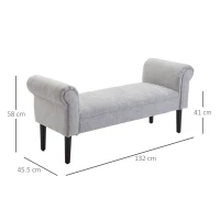 HOMCOM Bed End Bench, Window Seat, Linen Chaise Lounge Sofa with Arm and Wooden Legs for Bedroom, Living Room, Grey(m-3)