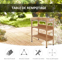 Outsunny Table de rempotage avec 2 étagères 3 crochets outils table de jardinage plateau tôle acier galvanisé avec rebord - table de plantation bois sapin pré-huilé(m-4)