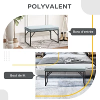 HOMCOM Banc bout de lit banquette banc en tissu velours cadre en acier 100 x 35 x 47 cm bleu clair(m-4)