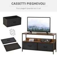 HOMCOM Mobile Porta TV da 47" con Cassetti Pieghevoli in Tessuto e Mensola, Mobiletto TV in Metallo e MDF, 98x29x56cm, Marrone Rustico(m-5)
