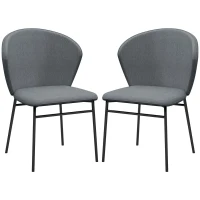 HOMCOM Lot de 2 chaises de salle à manger assise rembourrée en tissu aspect lin pieds en acier stable design moderne gris(m-1)