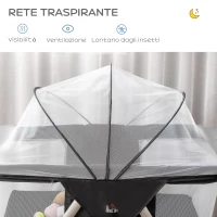 HOMCOM Culla da Campeggio 2 in 1 Pieghevole con Lettino a Dondolo e Zanzariera Età 0-6 Mesi, 59x55x67-69 cm, Nero(m-5)