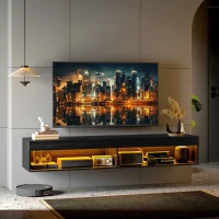 HOMCOM Mobile Porta TV fino 75" Sospeso con Luci LED 16 Colori e Telecomando, 180x40x30cm, Nero(m-2)