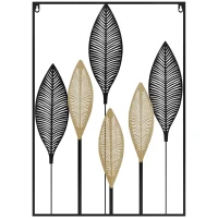 HOMCOM 3D Metal Wall Art Modern Banana Leaves Hanging Wall Sculpture Home Decor for Living Room Bedroom Dining Room, Black Beige(m-1)
