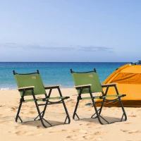 Outsunny Lot de 2 chaises de plage camping pliantes - structure en aluminium - dim. 55L x 55l x 66H cm vert(m-2)