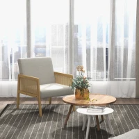 HOMCOM Poltroncina stile Boho da Salotto e Camera in Poliestere con Braccioli in Legno, 65.5x72x78 cm, Grigio(m-2)