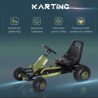 HOMCOM Go Kart Coche de Pedales Racing Deportivo con Asiento Ajustable Embrague y Freno para Niños 3-6 Años Carga 35kg 99x65x56cm Marco Acero Negro y Verde(m-4)