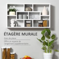 HOMCOM Étagère murale bibliothèque 8 cubes, meuble de rangement, design moderne, 85 x 14,5 x 47,5 cm, blanc(m-4)
