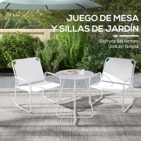 Outsunny Conjunto de Muebles de Jardín de 3 Piezas con Marco de Acero Reposabrazos y Almohadillas Ajustables para los Pies Blanco(m-5)