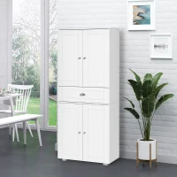 HOMCOM 184cm Tall Kitchen Cupboard, Freestanding Kitchen Pantry Storage Cabinet with 4 Doors, 3 Adjustable Shelves, Drawer, Anti-tipping Device, Sideboard Organiser for Dining Room, Living Room, White(m-2)