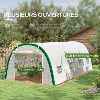 Outsunny Serre de Jardin Tunnel 18 m² dim. 6L x 3l x 2H m - 8 fenêtres, Porte zippée Enroulable, Acier galvanisé, bâche PE, Blanc(m-4)