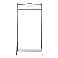 HOMCOM Portant penderie à vêtements sur pied style néo-rétro fer forgé étagère chaussures intégrée noir(m-8)