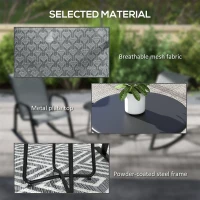 Outsunny 3 Piece Outdoor Rocking Set with 2 Armchairs and Metal Top Coffee Table, Patio Bistro Set with Curved Armrests, Breathable Mesh Fabric Seat for Garden, Deck, Mixed Grey(m-6)