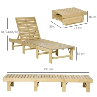 Outsunny Set di 2 Lettini Prendisole da Giardino in Legno, Pieghevoli e con Schienale Regolabile, 195x59x30 cm(m-3)