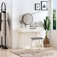 HOMCOM Dressing Table with Mirror and Stool, Vanity Makeup Desk Set with 2 Drawers, Cushioned Stool and Make-up Organiser for Bedroom and Dressing Room, 80 x 40 x 123 cm, White(m-4)