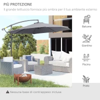 Outsunny Ombrellone da Giardino 3x2.5 m a Braccio e Inclinabile con Manovella, in Acciaio e Poliestere Grigio(m-7)