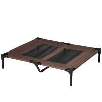 PawHut Cama para Mascotas con Zona de Malla Transpirable y Tela Oxford para Interior Exterior 92x76x18 cm Café(m-11)