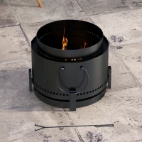 Outsunny Smokeless Fire Pit with Ash Catcher, 37cm Portable Wood Burning Firepit with Poker for Garden Camping Bonfire Party, Metal, Black(m-9)