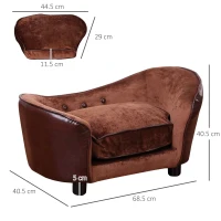 PawHut Dog Sofa Chair with Legs, Pet Couch with Soft Cushion for Extra Small Dogs Cats, Brown, 68.5 x 40.5 x 40.5 cm(m-3)