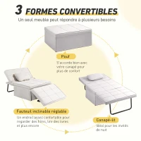 HOMCOM Fauteuil chauffeuse Pouf 3 en 1 Dossier inclinable 5 Niveaux Repose-Pied Rabattable(m-4)