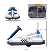 HOMCOM 6V Electric Kids Bumper Car, 6V Spin Waltz Car, with Music, Horn, Lights - White(m-3)