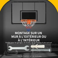 SPORTNOW Panier de basket mural, panier basket, avec vis de montage et clé, pour extérieur, noir, transparent, orange(m-4)