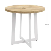 HOMCOM Mesa de Comedor Redonda para 4 Personas Mesa de Cocina con Tablero de Madera y Base de Acero Cruzada Ø80x75 cm Roble(m-3)