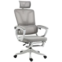Vinsetto Fauteuil de bureau dossier réglable repose-pied appui-tête réglable soutien lombaire tissu en maille blanc et gris(m-1)