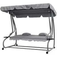 Outsunny Dondolo Letto da Giardino con Tettuccio Regolabile e Vassoi, in Acciaio e Poliestere, 200x120x164 cm, Grigio(m-10)
