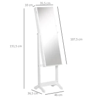 HOMCOM Armoire à Bijoux avec Miroir à Pied Multi-Rangement Inclinaison réglable Serrure dim. 46L x 36,5l x 151,5H cm en bois Blanc(m-3)