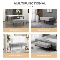 HOMCOM Velvet Bed End Bench, Button Tufted Window Seat, Hallway Shoe Bench, Upholstered Accent Lounge Chair Stool for Living Room, Bedroom, Grey(m-5)