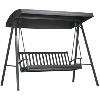 Outsunny 3-Seat Garden Swing Chair, Outdoor Canopy Swing with Removable Cushion, Adjustable Shade, and Slatted Bench, for Porch, Poolside, Backyard, Dark Grey(m-1)