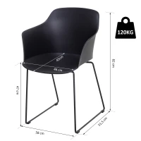 HOMCOM Lot de 2 chaises salle à manger chaise de salon avec accoudoirs pieds en métal 58 x 51 x 82 cm noir(m-3)