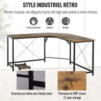 HOMCOM Bureau Informatique Design Industriel Bureau d'angle Support CPU Aspect Vieux Bois métal Noir(m-6)