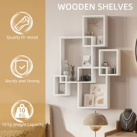 HOMCOM Floating Shelves, Wall Mounted Interlocking Cube Shelves, Display Wall Shelf for Living Room, Bedroom, Hallways, White(m-5)