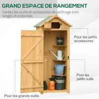 Outsunny Armoire de jardin extérieur abri de jardin en bois abri pour outils 3 étagères 2 Portes loquets Toit Pente bitumé rangement et stockage extérieurs pour terrasse 77 x 54 x 179 cm jaune(m-4)