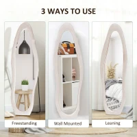 HOMCOM Wavy Velvet-Feel Full Length Mirror - Light Pink(m-6)