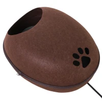 PawHut Cuccia Interni Marrone, per Gatti, Riscaldante 40 °C con Cuscino Sfoderabile e Copertura Rimovibile, Facile da Pulire(m-10)