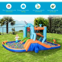 Outsunny Château gonflable aire de jeux avec toboggan trampoline piscines avec gonfleur 420 x 370 x 230 cm multicolore(m-5)