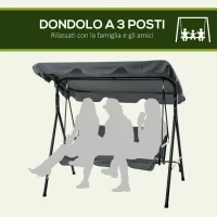 Outsunny Dondolo 3 Posti con Tettuccio Regolabile e Cuscini, in Acciaio e Poliestere, 172x110x153 cm, Grigio(m-7)