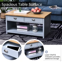HOMCOM Coffee Table w/ 2 Drawers Open Display Wood Effect Tabletop Living Room Storage Retro Style Chic Polished Handles(m-6)