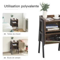 HOMCOM Lot de 2 Tables de Chevet empilables Tables de Nuit en bois table d'Appoint Style Industriel 46 x 35 x 52,5 cm Marron Rustique et Noir(m-5)