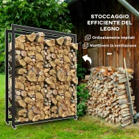 Outsunny Portalegna da Esterno e Interno con Ruote, Legnaia in Acciaio con Capacità 0.43m³, 120x32x151cm, Nero(m-4)