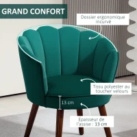 HOMCOM Fauteuil Coquillage Fauteuil de Salon Chambre avec Dossier et Coussin Aspect Velours Pieds en Bois hévéa, Vert(m-5)